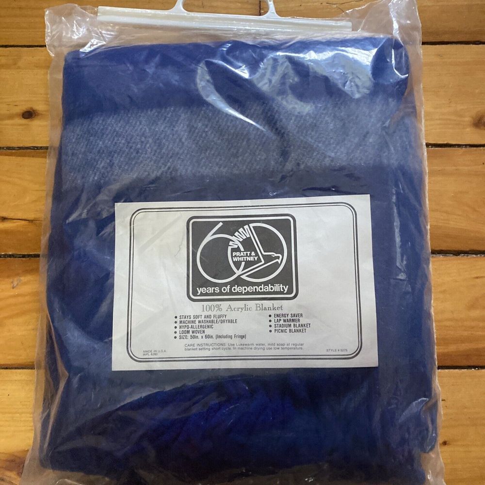 NOS Pratt Whitney 60 Year Promo Blanket 1985 Soft Unused Logo Blue‎ Aviation 60"